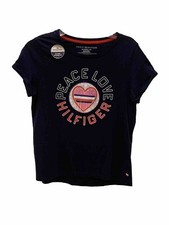 NWT Tommy Hilfiger Girls Size XL 16 Peace Love Hilfiger T-Shirt Navy Blue