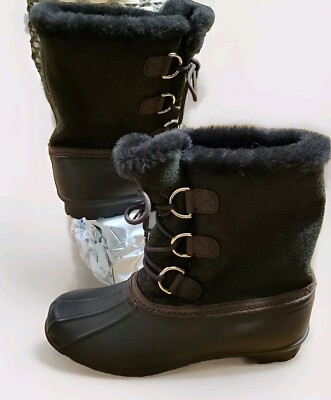 Antonio Melani Duck Boots Women's 7 Faux Fur 3M Thinsulate Brown Green Lace-up 