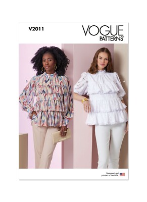 Vogue V2011 Sewing Pattern Misses' Ruffled Tops Size B5 (8-10-12-14-16) UNCUT