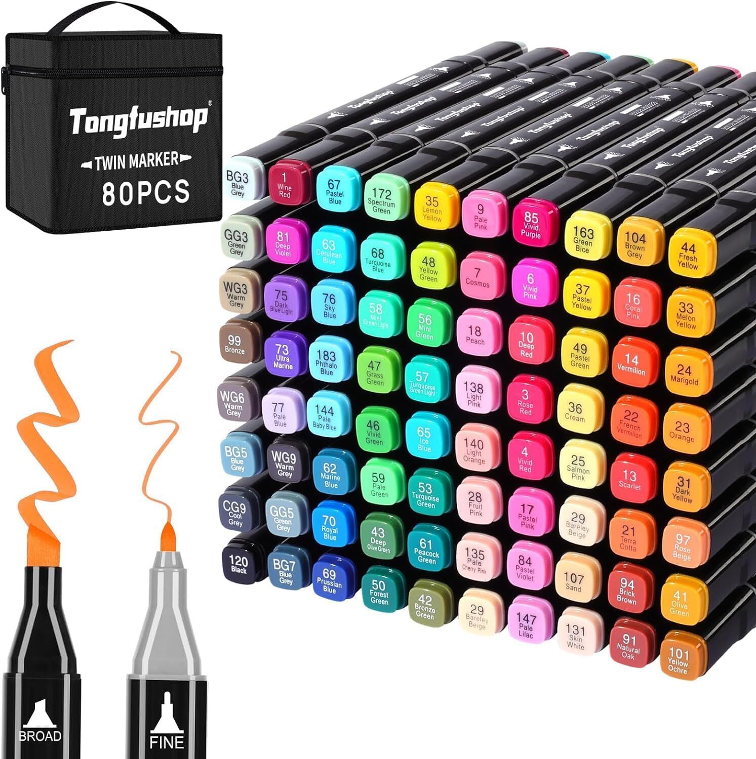 Tongfushop 80+2 Colored Markers Pens, Colouring Pens, Double Tip Marker Set, Art