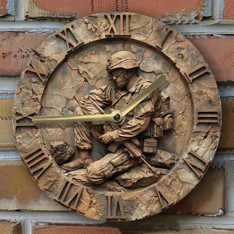 Military Theme Metal Clock" 8X8" Round wall Art - NIB Seller is a Veteran