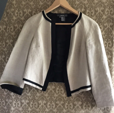 Per Se 100% Linen Women Jacket Beige Fully lined Pre-owned Size 0