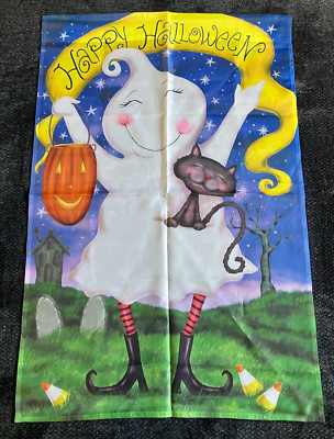 Vintage Halloween Jetmax Outdoor Flag Ghost and Black Cat- 25