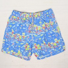 NEW McAlson Beach Swim Trunks Mens L Blue Green Orange Boat Print Lined Shorts
