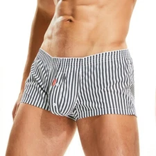 Mens Underwear Low Waist Arrow Pants Striped Open Front Breathable Boxer Shorts
