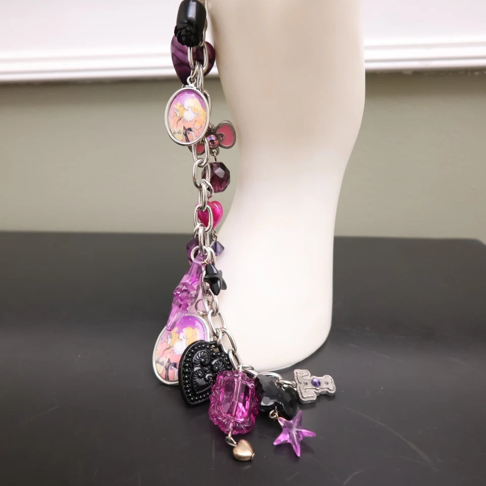 Tarina Tarantino bracelet Retro Barbie cameos purple hearts Swarovski silvertone - Image 2 of 4