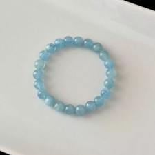 Natural 8mm Aquamarine Stone Bracelet Aqua Crystal Stretch Bracelet Handmade