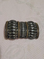 Douglas Paquette Belt Buckle Two Tone Gunmetal Gold Large Ornate 1 Piece Vintage