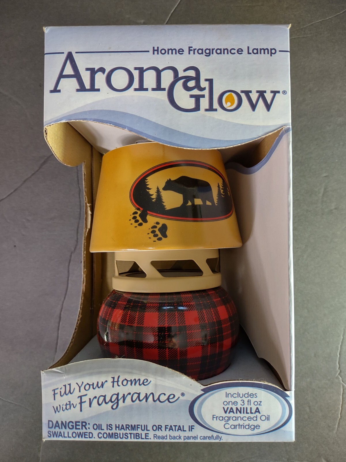 Aroma Glow Lamplight Bear & Plaid Home Fragrance Lamp w Vanilla Oil