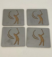 Golfer Four Piece Stainless Steel Coaster Set Boasters Cork Back Approx 4 x 4