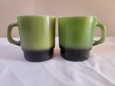 Vintage Fire King Two-Tone Green Black Stackable D-handle Cup Mug #MCM
