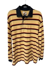 Cutter & Buck Long Sleeve Men's Striped Yellow Red Blue Polo Shirt Sz XL