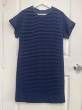 J. Crew Pleated Chiffon Shift Midi Short Sleeve Dress NAVY B9434 Size 2