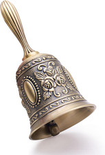 Campana de mano antigua de latón ornamentada vintage floral cena de Navidad llamada de Santa