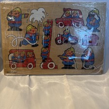 Vintage Toy : c1960-70s Firemen Puzzle - Wood - Simplex Toys Complete