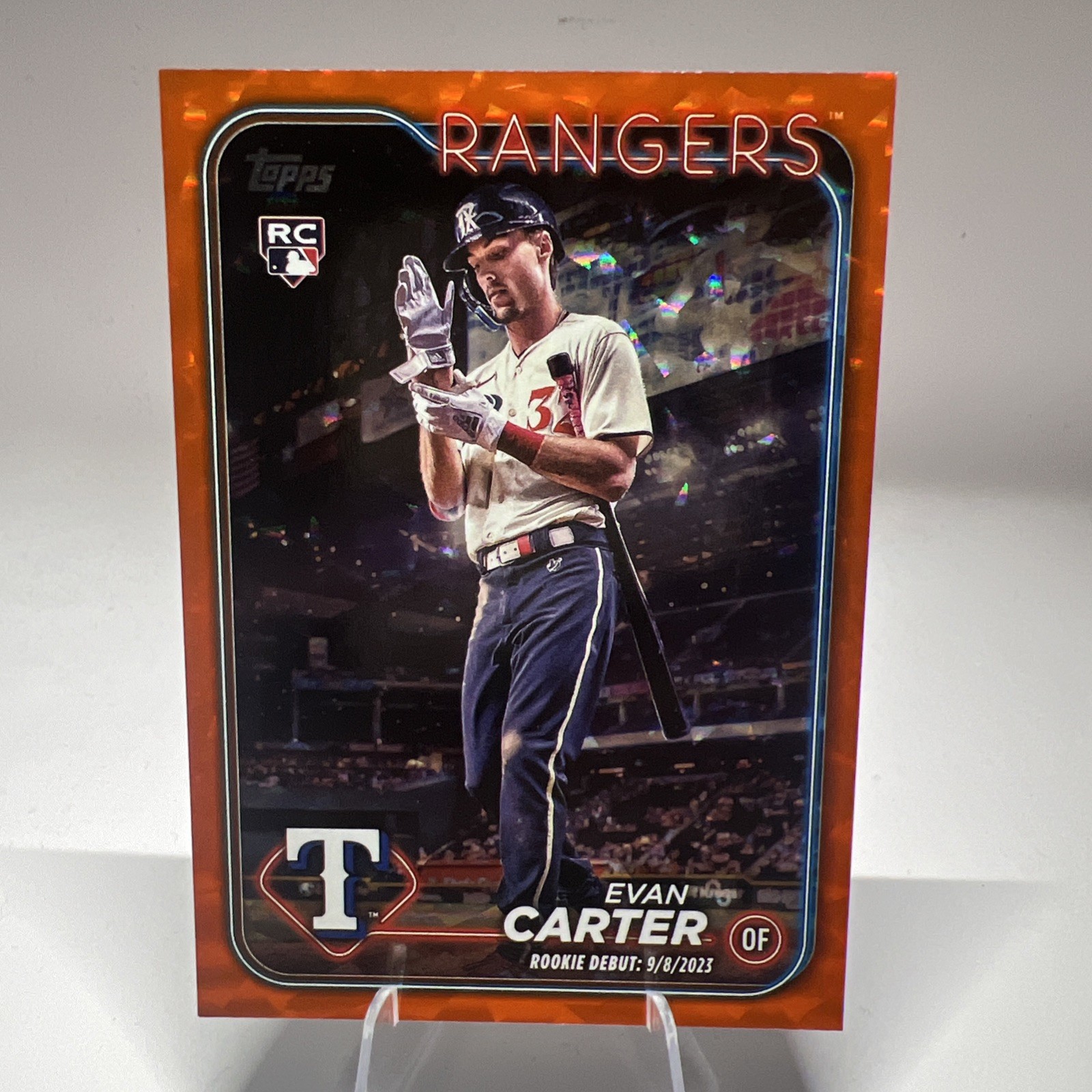 2024 Topps Update-Rookie Debut Evan Carter US58 Orange Crackleboard Foil /299 RC