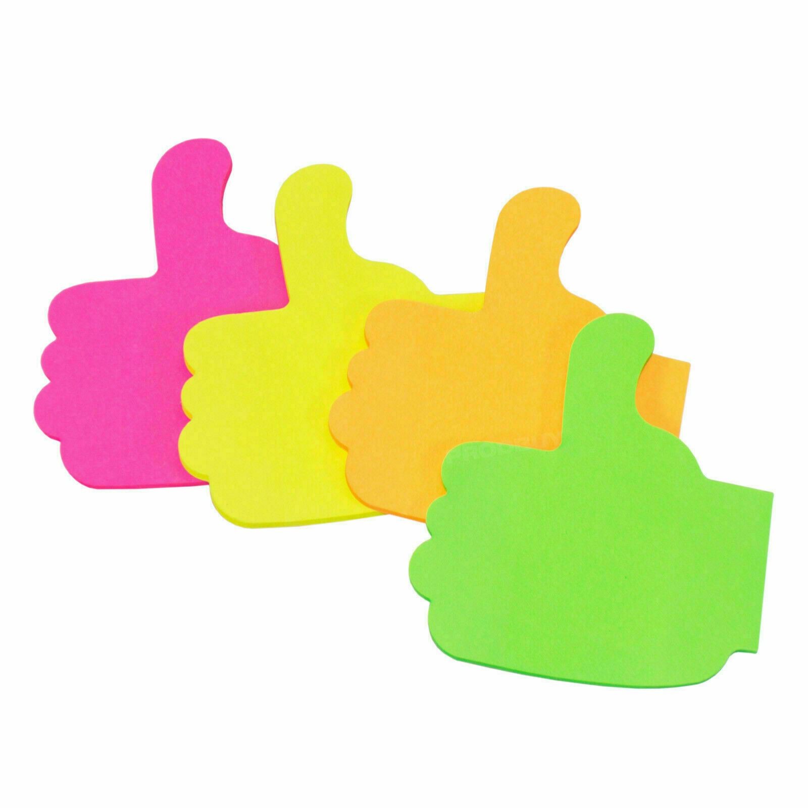 100 Novelty Thumbs Up Sticky Notes 6cm Neon Colour Adhesive Office Memo Pads