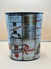 Beer Print Trash Can Metal Wastebasket Falls City Rainier Schmidts Sterling Vtg