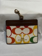 Coach ID Badge Lanyard Card Holder Rainbow Signature Canvas New 