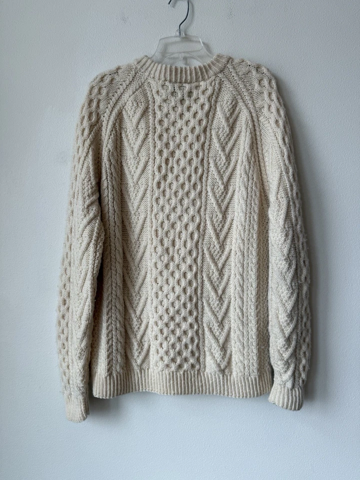Suéter Carraig Donn Tejido a Mano 100% Lana Merino Crema Pescador Para Hombres Grande Foto 4 de 4