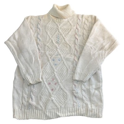Top Design Wollmischung Aran Strickpullover Rollkragen Grobstrickpullover Damen Large