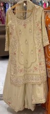 New Exclusive Cream Natural Crepe Kurta Palazzo With Dupatta For Reception