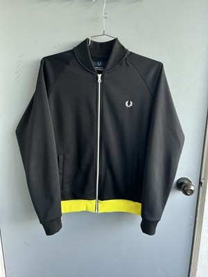 Fred Perry Men s Track Jacket Black/Yellow Full Zip Fleece Size L Made In Japan