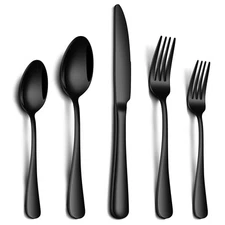 20 Piece Black Silverware Set, Stainless Steel Flatware Set for 4 Food Grade ...