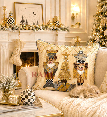 MacKenzie-Childs 18'' Square Glam Up Nutcracker Throw Pillow New No Box