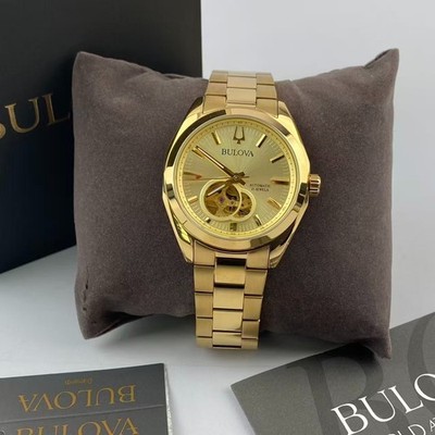 New Bulova Surveyor 97A182 Gold Dial Stainless Steel Men's Automatic Watch 39 mm