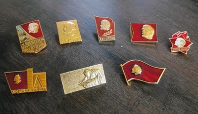 8 Vintage Vladimir Lenin USSR Soviet Union Flag Enamel Pin Badges RUSSIA