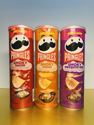   New Limited Pringles SMOKY Bacon Cheddar Mesquite BBQ Potato Chips-3 Cans