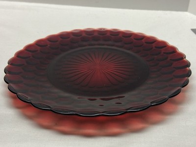 Vintage 9-1/4'' Anchor Hocking Royal Ruby Red Bubble Glass Dinner Plate