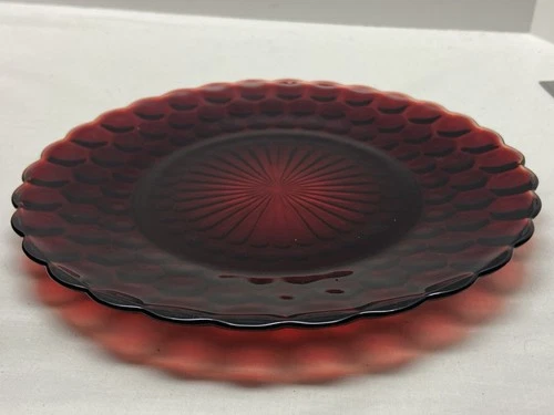 Vintage 9-1/4" Anchor Hocking Royal Ruby Red Bubble Glass Dinner Plate