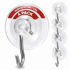Suction Cup Hooks for Shower 4Pack – Max Load 7LB Christmas Heavy Duty Suctio...