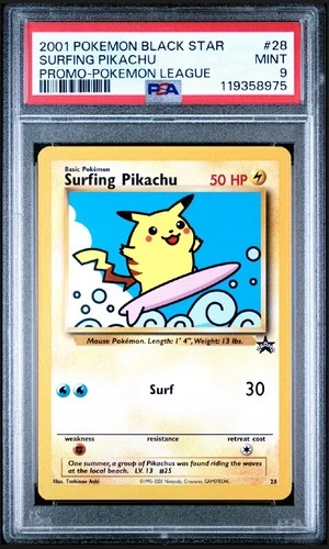 Pokemon 2001 Surfing Pikachu #28 WOTC Black Star Promo League PSA 9 MINT