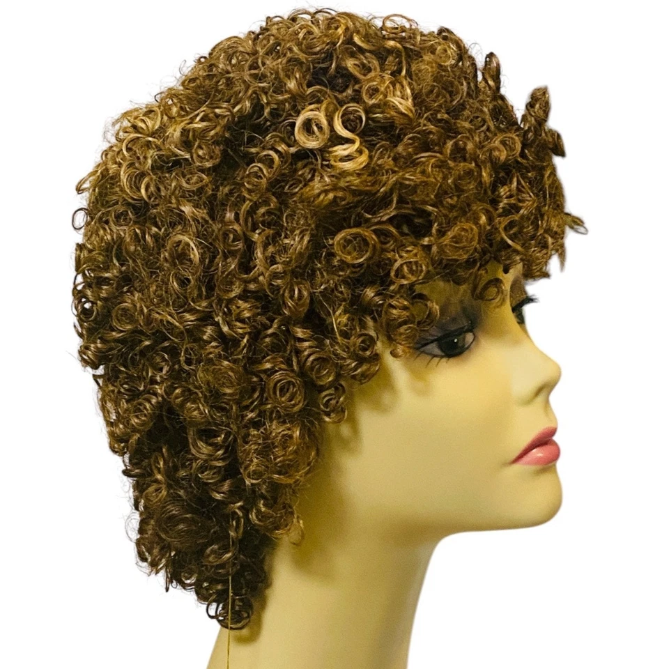 Peluca rizada en espiral 100 % cabello humano marrón escarcha ombre mujer talla grande nueva con etiquetas - A857W Foto 3 de 4