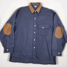 VTG Woolrich Blue Leather Elbow Patch Shirt Men's XL Gorpcore Cabin Outdoor EUC