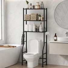 3-Tier Over Toilet Storage Rack 64" H Black Bathroom Space Saver Organizer