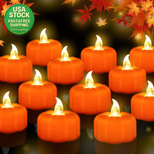 12 Pack Pumpkin LED Tea Lights Flameless Flickering Battery Operated Halloween