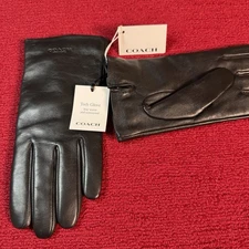 New Coach Women’s  Sz M Black Soft Sheep Leather/Wool Tech Gloves Touchscreen