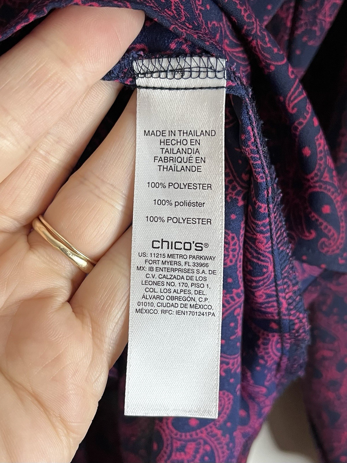 Chico’s 3 / XL Balloon Sleeve Tie Bow Blouse Paisley Print Button Navy/Red