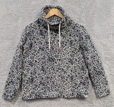 Joules Nadia Sweatshirt Size 8 Funnel Neck Gray w/ Navy Ditsy Floral Pockets