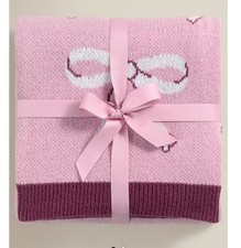 PINK BOW KNITTED BLANKET THROW 150x  120 CM GEORGE HOME NEW With TAG