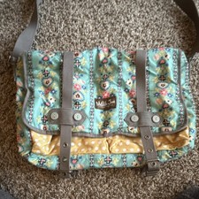 Matilda Jane Floral Polka Dot Messenger Diaper Bag Turquoise Yellow Pockets