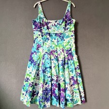Lauren Ralph Lauren Dress 12 Cotton Pockets Watercolor Whimsical Vibrant Artsy