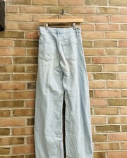 Uniqlo High Rise Wide-Leg Light Blue Denim Jeans Women Cotton Pockets Solid
