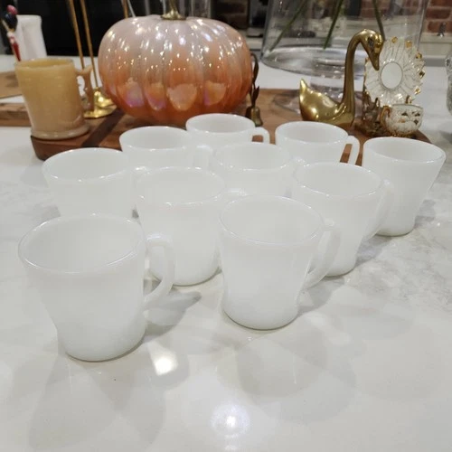 Set of 10 Vintage Fire King Ware Milk Glass Coffee Mugs Cups Anchor Hocking USA