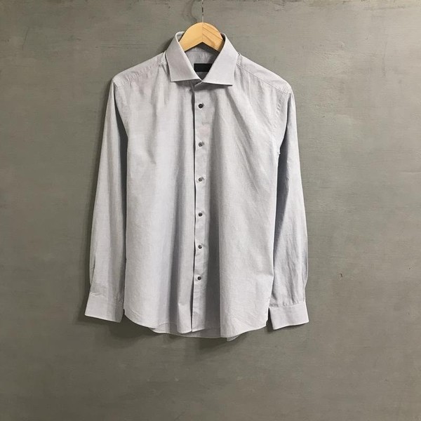 Men Pal Zileri Shirt Grey Cotton 40 /L / 48