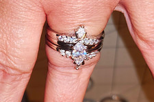 Silver Tone AVON Engagement/Wedding Ring Set Marquise Prong Size 11